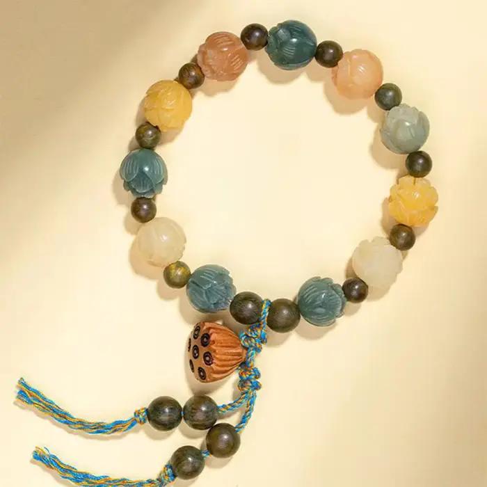 Bracelet de perles de Lotus en résine, pour la bonne chance et la Fortune, perles de prière, bijoux minimalistes