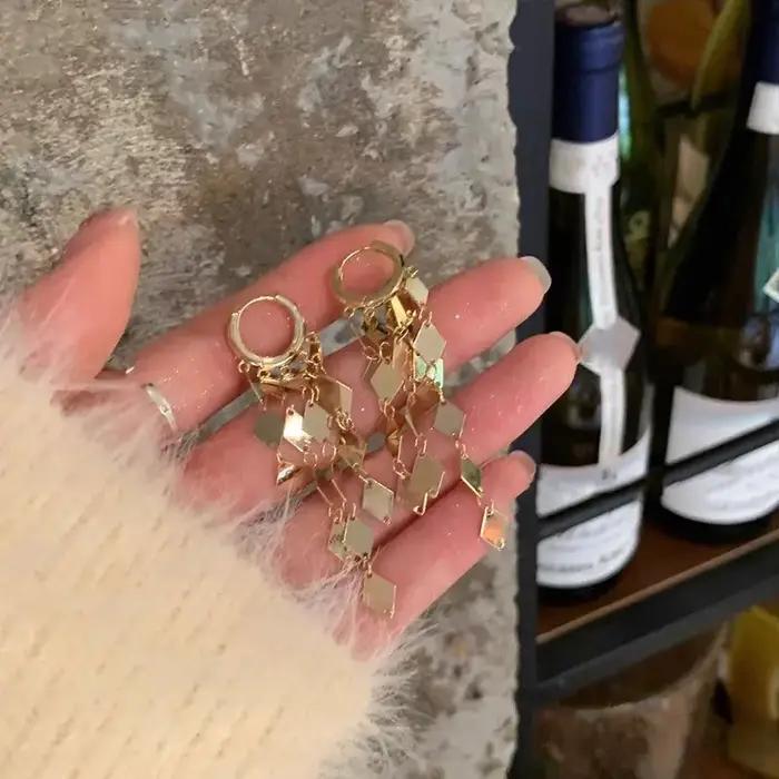 2025 tendance géométrie losange boucles d'oreilles pour femmes mode or argent couleur longs glands boucle d'oreille bijoux cadeaux de fête de mariage