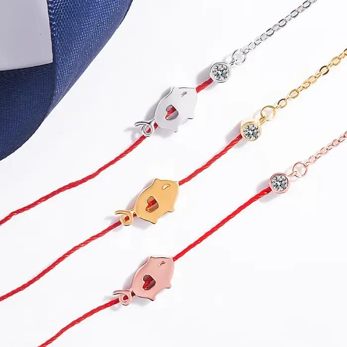 Buyee 925 Bracelet chien en argent Sterling exquis cochon corde rouge