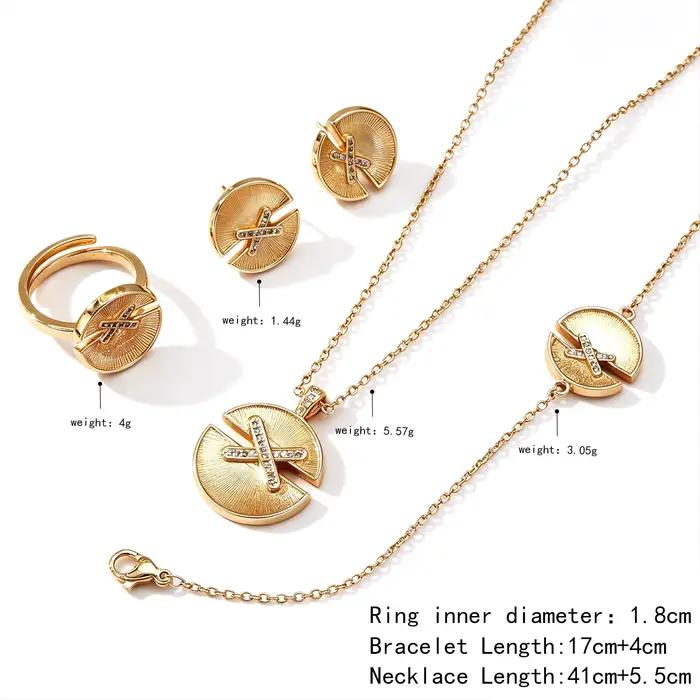 Ensemble de bijoux de luxe 4 pièces avec croix en CZ - Collier