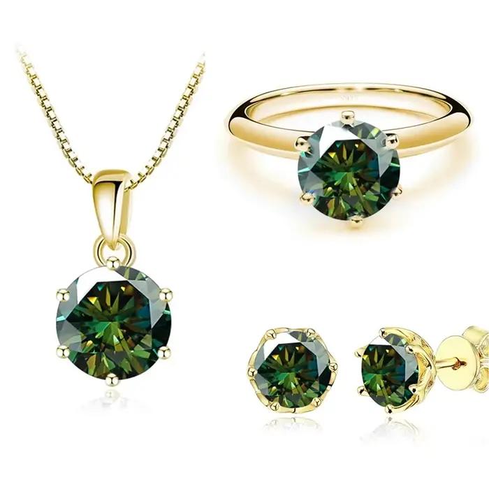 1 Carat Moissanite ensemble de bijoux pour femmes Sterling S925 argent plaqué or collier boucles d'oreilles bague GRA