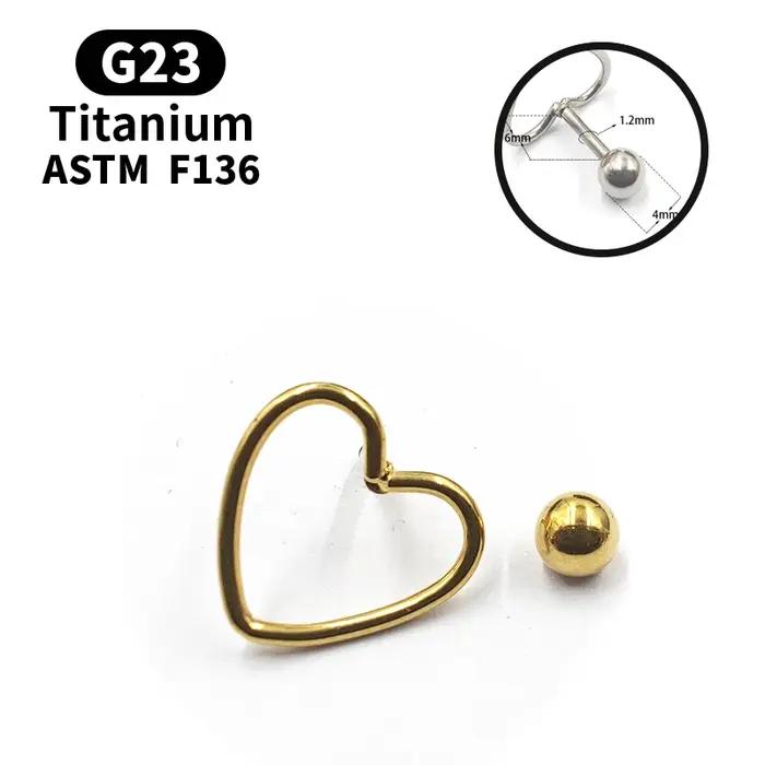 Boucles d'oreilles coeur en titane pour femmes et filles, petites vis à billes, amour, bijoux minima