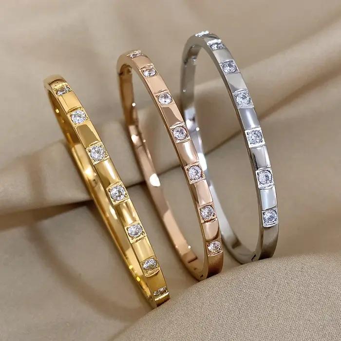 Bracelet AENSOA en acier inoxydable avec placage or et strass pour femmes élégant tracker d'humeur pour occasions spéciales et tous les jours