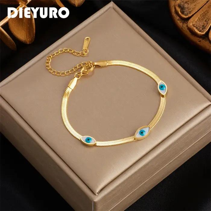 DIEYURO – Bracelet à breloques œil bleu en acier inoxydable 316L