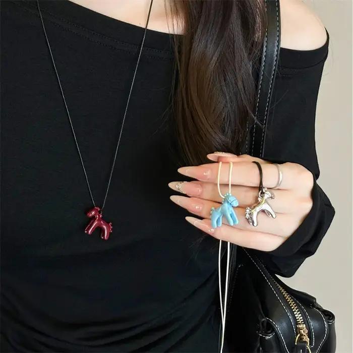 Collier Long avec pendentif cheval coloré pour femmes