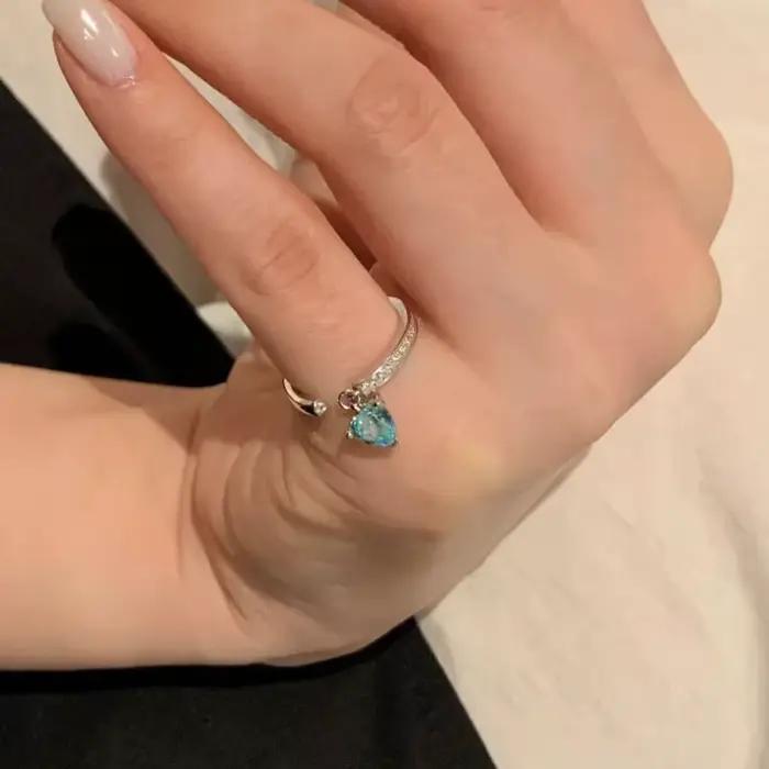 Bagues en diamant triangulaires bleu-vert menthe pour femmes, style luxe léger, design exquis avec p