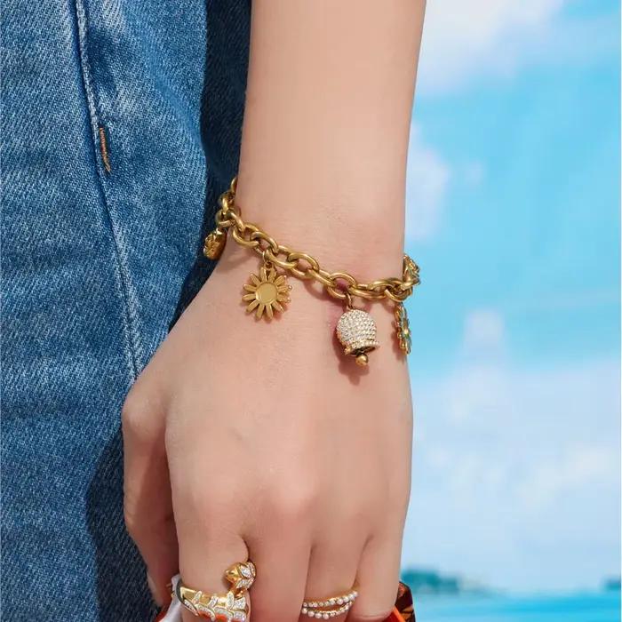 Bracelet de collier en acier inoxydable avec pendentif cloche en zircon brillant et colliers à breloques en forme de fleur pour femmes occasions spéciales