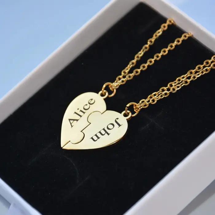 Ensemble de colliers Puzzle en forme de cœur personnalisé
