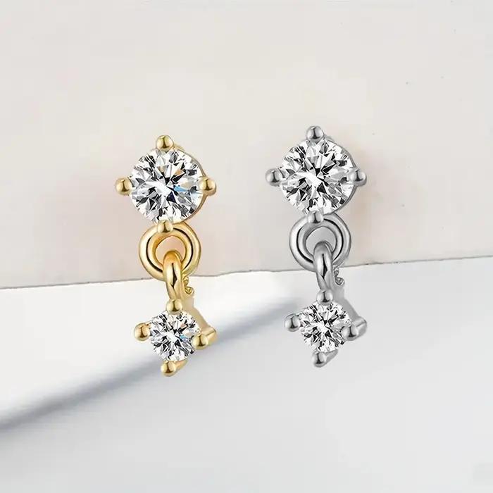 AIDE Labret en argent sterling 925 à double diamant fileté à l'intérieur • Boucle d'oreille à dos plat pour femme