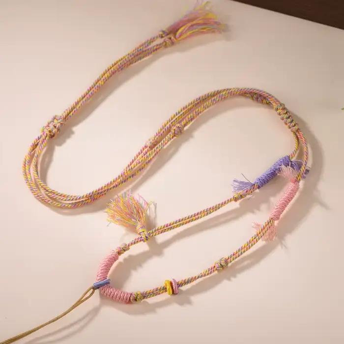 Collier Thangka Zakiram en corde tissée à la main tibétaine, collier en corde de coton, style ethnique rétro, cordon de cou, pendentif porte-bonheur
