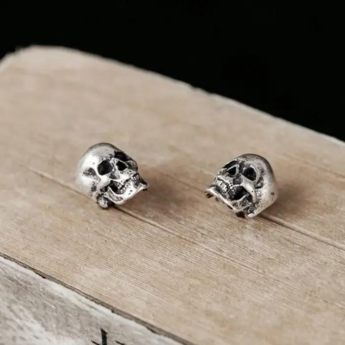 MKENDN 100% 925 argent Sterling créatif rétro crâne boucle d'oreille à la mode rue Punk Style oreille broche pour hommes femmes bijoux fins