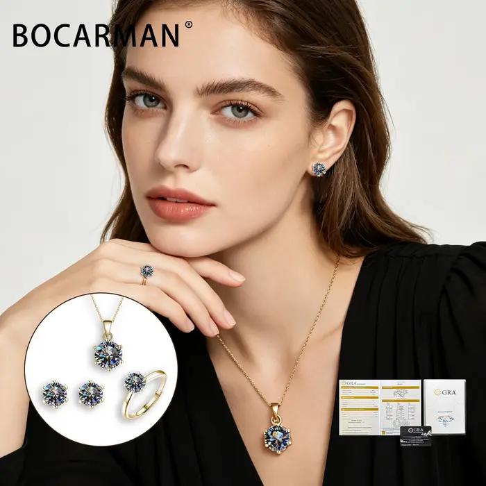 Ensemble de bijoux en moissanite certifiée pour femmes et hommes, pendentif, boucles d'oreilles et bague, cadeau pour occasions spéciales et anniversaires