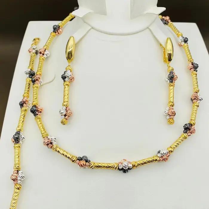 Parure de bijoux en perles de bambou africaines plaquée or 24 carats pour femme