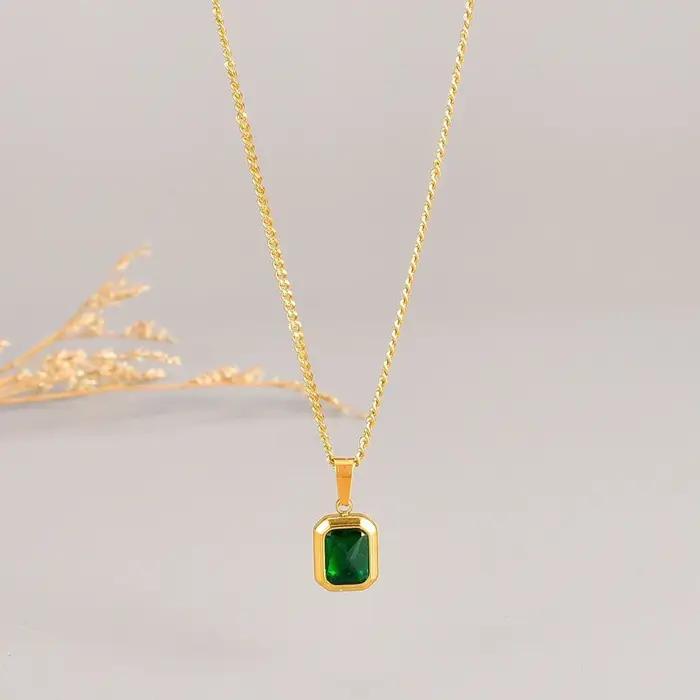 Collier en diamant pendentif femmes Vintage vert émeraude pierres précieuses