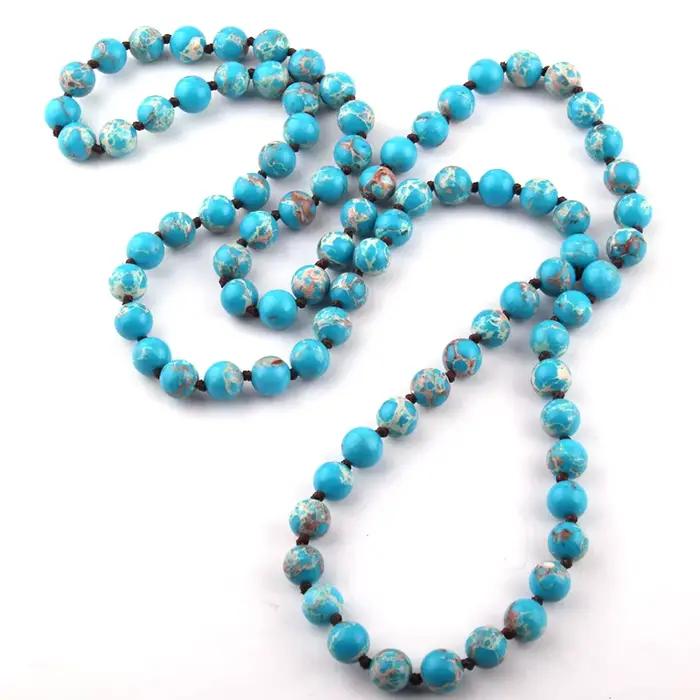 Bijoux bohème pour femmes, perles d'empereur, pierres semi-précieuses, long collier noué, cadeau de