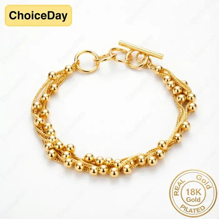 Bracelet perlé brillant plaqué or 18 carats pour femme - Cadeau élégant