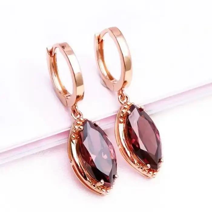 585 violet plaqué or 14K or rose nouvelle forme de Marquise boucles d'oreilles en pierres précieuses