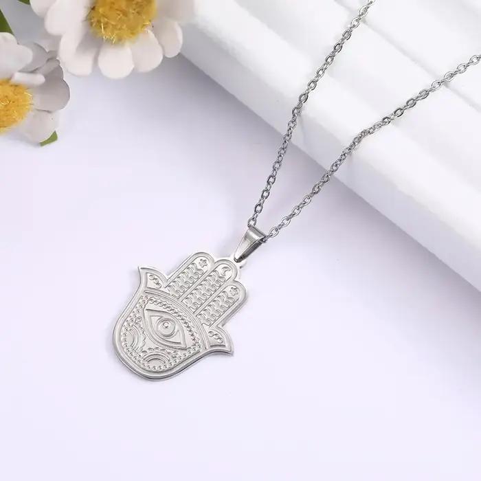 Collier Hamsa en acier inoxydable pour femmes protection chance abondance occasion spéciale anniversaire mariage