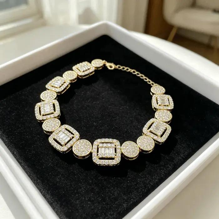 Bracelet tennis tendance en zircon carré et rond
