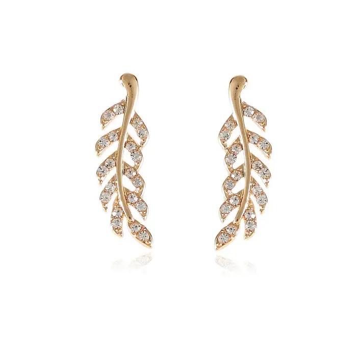 Boucles d'oreilles feuilles ajourées pour femmes, tendance, Vintage, cristal, clou d'oreille, blé, D