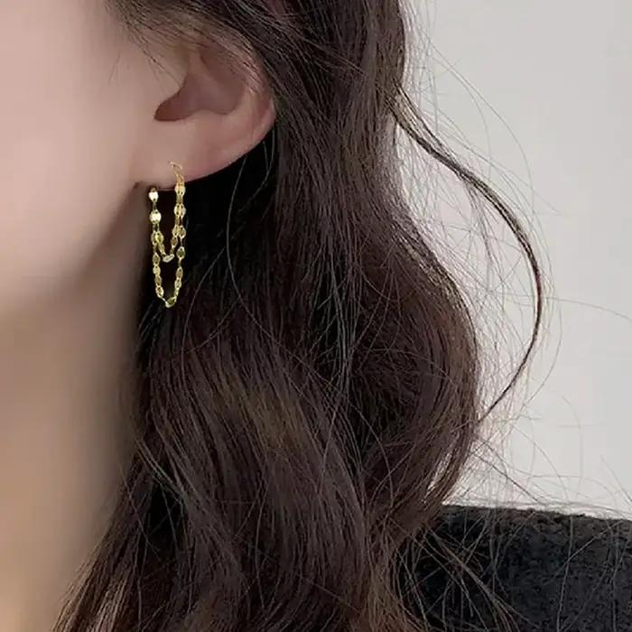 Boucles d'oreilles à pampilles Double couche en argent Sterling 925