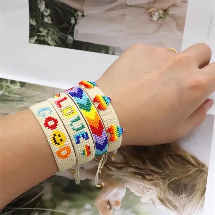 ZHONGVI arc-en-ciel coeur Bracelet pour fille enfants Pulseras Mujer Moda Miyuki Bracelets pour femme amour bijoux cadeau livraison gratuite