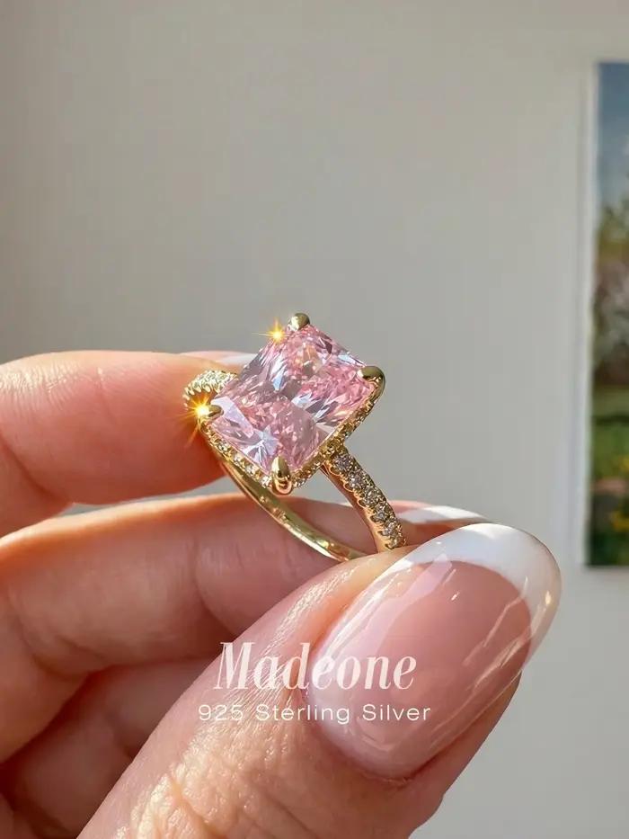 Bague carrée unique et brillante en argent sterling 925 avec zircon pour femme