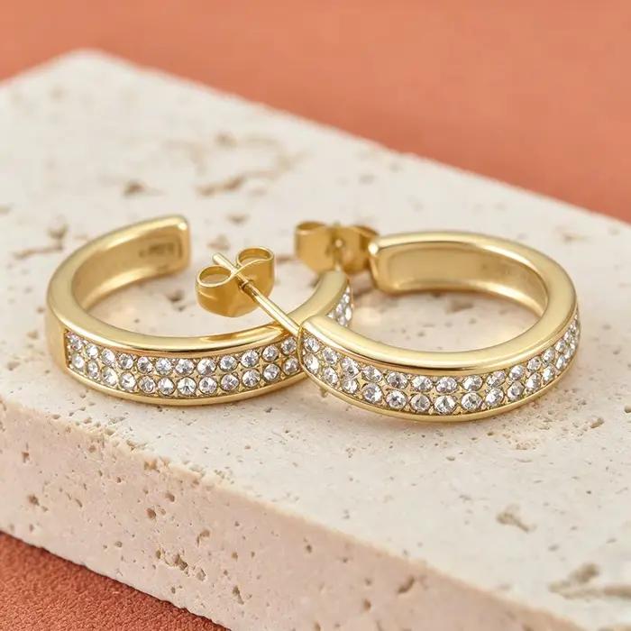 JeeMango – boucles d'oreilles circulaires en Zircon brillant pour femmes, couleur or, en acier inoxydable, bijoux de luxe pour mariage, E26083