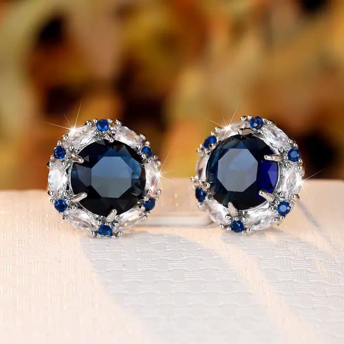 Boucles d'oreilles rondes en pierre bleu Royal pour femmes
