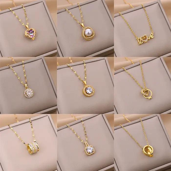 Collier en acier inoxydable serti de cristal de zircon pour femmes, style moderne, bijou luxueux pour soirées et occasions spéciales