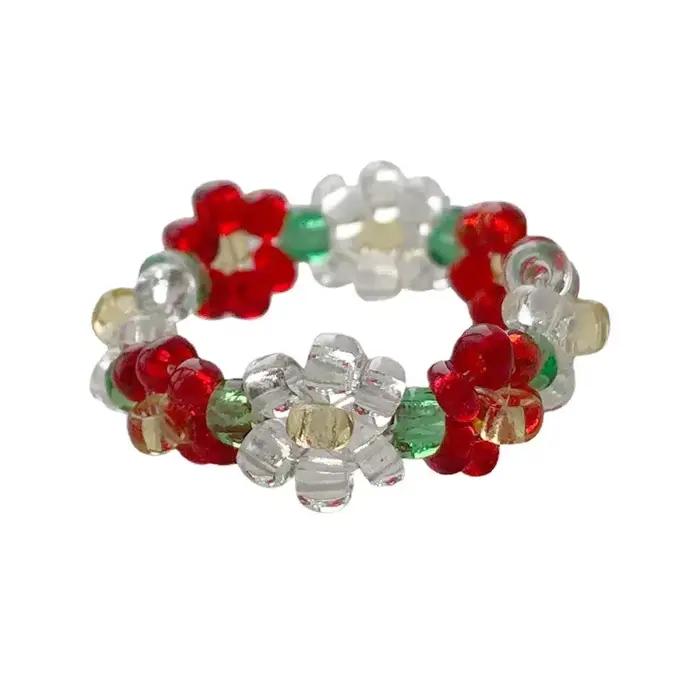 Nouvelle bague fleur tissée à la main, Sweet Little Qing, tendance ins, anneau élastique réglable perlé pour femmes