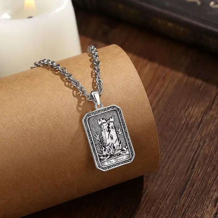 Collier avec pendentif en cuivre vintage, cartes de tarot Eudora The Tower, arcana majeur, divination, bijoux spirituels, amulette, cadeau pour femmes et hommes