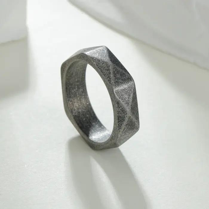 Bague géométrique en acier inoxydable pour hommes et femmes