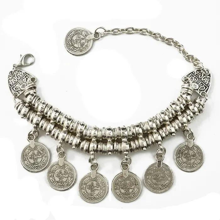 Jhumka – Bracelets ethniques Vintage avec pendentif en pièce de monnaie exagérée pour femmes