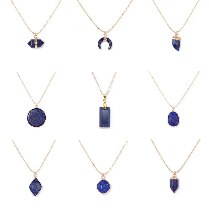 Collier pendentif en lapis-lazuli bleu irrégulier