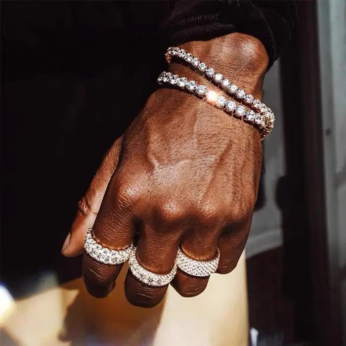 Hiphop Tennis Bracelet Homme glacé 3/4/5mm zircon cubique hommes chaîne en cristal sur la main