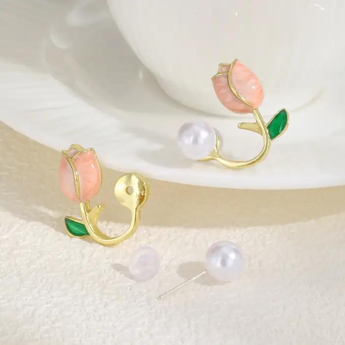 Boucles d'oreilles élégantes en Imitation de tulipe pour femmes