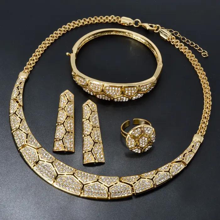 Ensemble de bijoux de mariage plaqué or pour patients oste nommée pour femmes
