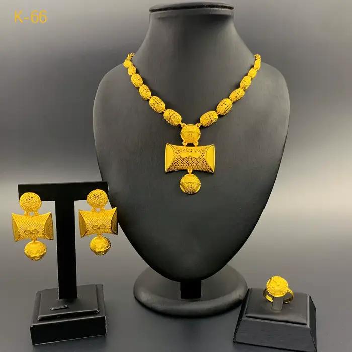 ANIID luxe indien dubaï 24k plaqué or rond collier et boucles d'oreilles ensembles pour les femmes éthiopien mariée ensemble de bijoux de mariage