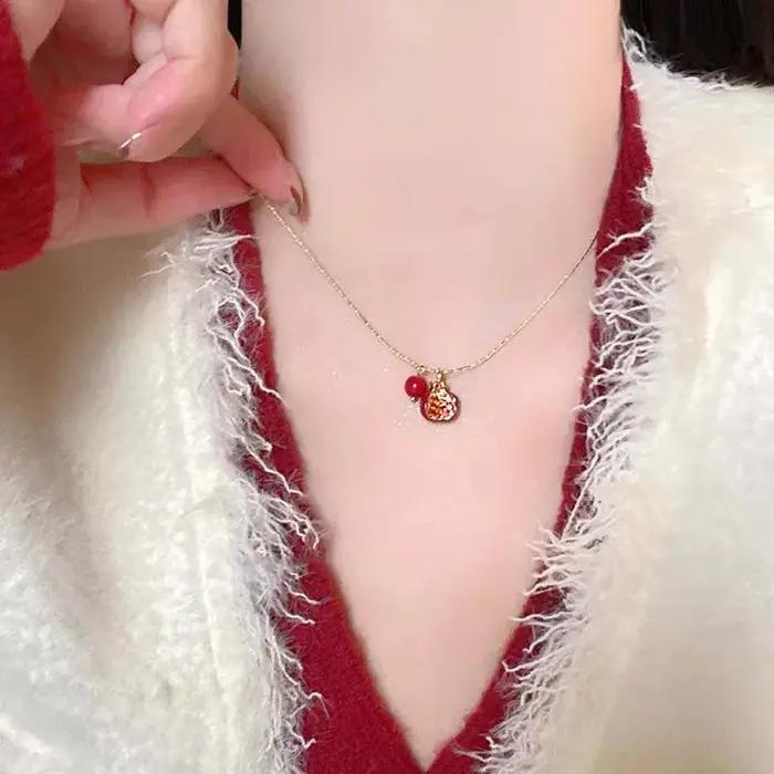 Collier et Boucles d'Oreilles avec Pendentif Grenade Rouge Bijoux de Mode pour Femme Occasions Spéciales