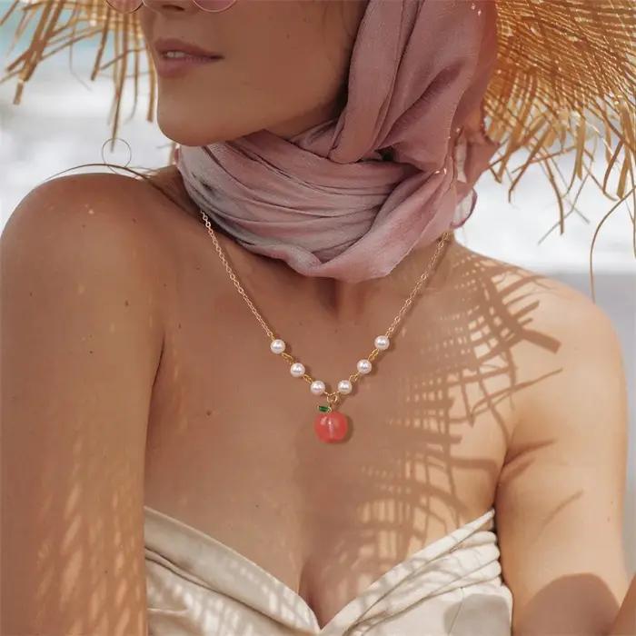 ChimApple-Collier pendentif en pierre de pomme pour femme