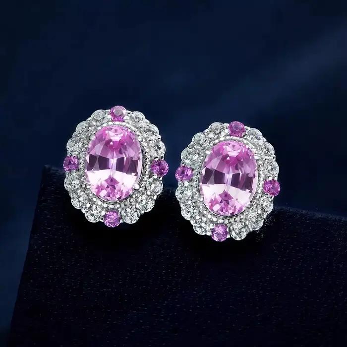 Fine Jewelry Boucles d'oreilles en argent sterling 925 scintillant avec saphir rose Padparadscha taille ovale et