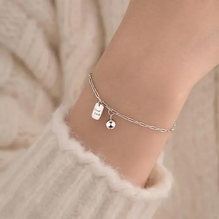 Bracelets Vintage à Chaîne Épaisse pour Femmes, Bracelet à Breloques Cœur et Perles Tendance, Bijoux