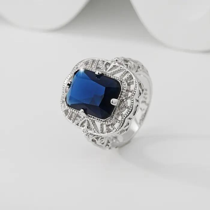 Bague en Argent Sterling 925 Sertie de Saphir Bleu Élégante pour Occasions Spéciales Femme Bijoux Vintage Filigrane