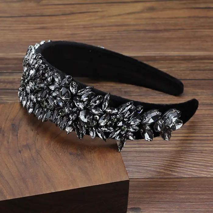 Large bandeaux de princesse en cristal gris scintillant