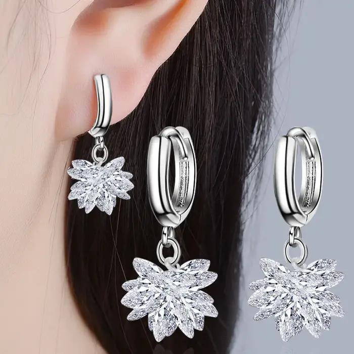 Boucles d'oreilles fleur de neige en argent 925 pour femmes, boucles d'oreilles à tige en cristal, b
