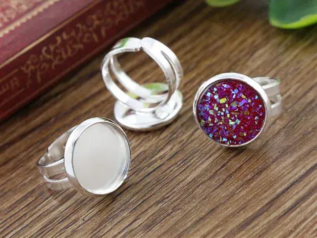 Bague enfant 12mm 10 pièces argent plaqué or Rose couleur enfants réglable anneau paramètres blanc/socle