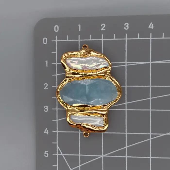 Pendentif en Jade bleu perle Biwa blanc de culture