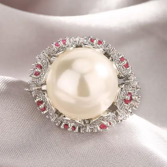 Bague en perles rondes réglables de 14mm