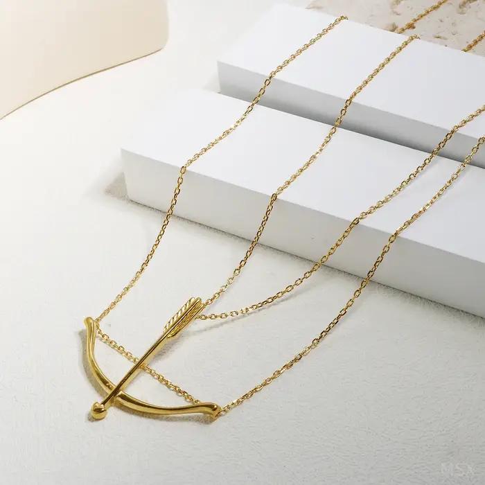JINHUI Archer collier pour femmes en acier inoxydable métal 18 K couleur or arc et flèche pendentif